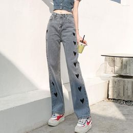 Women's Jeans 2023 Ladies Love Pattern Straight-leg Fashion High Waist Loose Wide Leg Trousers All-match Women's Pants