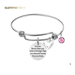 Charm Bracelets Inspirational Engraved Letters With Faith Birthstone Heart Expandable Wire Bracelet Bangles You Are Braver Smarter D Ota8E