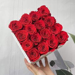 Decorative Flowers Immortal Rose With Hug Bucket Heart Box Gift Wedding Bouquet Materials Eternal Life Flower Valentine's Day