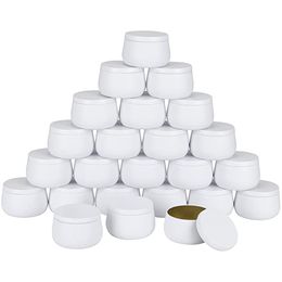 Novelty Items 4oz White Round Candle Tin Jar with Lids Handmade Metal Cans Container for DIY Making 5 Color Candy Storage 230202