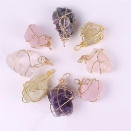 Pendant Necklaces 6pcs Irregular Natural Stone Quartz Crystal Necklace For Jewelry Making Manual Winding Golden Copper Wire Pendants