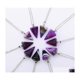 Pendant Necklaces Natural Stone Necklace Quartz Agate Choker Hexagonal Pendum Taper So Swing Crystal Drop Delivery Jewelry Pendants Dhxkt