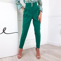 Women's Pants Big And Tall Beach Women Solid Colour Casual Wild Card Button Decoration Formal Waist Straight