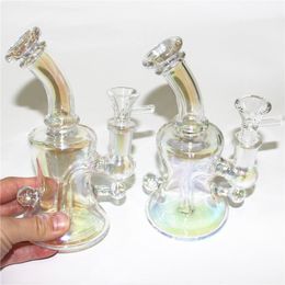 6.1" Hookahs Glass Bong Pipes Heady Mini Dab Rigs Small Bubbler Beaker recycler oil rig with bowl