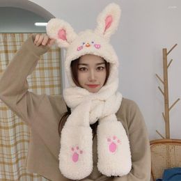 Scarves Laamei 2023 Cute Bear Ear Hat Scarf Gloves Set Winter Women Girl Beanies Caps Warm Plush Hats Casual Solid Fleece Kawaii