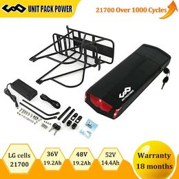 UNIT PACK POWER Ebike Battery 18650 21700(LG) Rear Rack 36V 48V 12Ah 13Ah 15Ah Lithium Batteria for Electric Bicycle 0 - 1000W