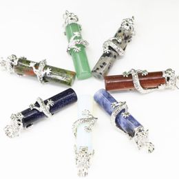 Pendant Necklaces Jewelry Making Natural Stone For Women Dragon Winding Sandstone Opal Dalmation Unakite 15x49mm Charms Diy Findings B3303Pe