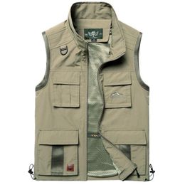 Men's Vests Vest Multi-pocket Loose Pographer Reporter Casual Mens Jacket Sleeveless Khaki Thin Waistcoat 5XL