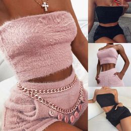 Women's Two Piece Pants 2PCS Set Women Clothes Strapless Crop Tops And Shorts Outfit Casual Bodycon Tractsuits Sportwear Pink Black