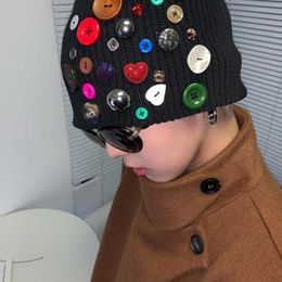 Beanie Novelty Buttons Female Funky Hat Winter Warm Knitted Skull Caps Unisex Y2k Fashion Women Knit Bonnet