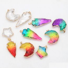 Pendant Necklaces Moon Star Shape Coloured Crystal Stone Pendants Natural Gemstone For Necklace Women Jewellery Drop Delivery Dhw5N