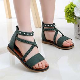 Summer 2022 Sandals for Girl Child Fashion Cross Strap Princess Flat Heel Beach Big Girls Kids Shoes Size 27-37 CSH1398 0202