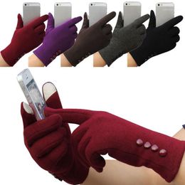 Five Fingers Gloves Button Purple Solid Elegant Nylon Mittens Winter Outdoor Sport Warm Hand Fashion Womens Glove Rekawiczki Damskie1