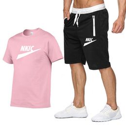 Men Tracksuits Running Sets Gym Fitness Short Sleeve Sports Suit Jogging Sportswear Quick Dry Football Jersey Tracksuit Workout Clothes Brand LOGO Print