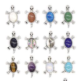 Pendant Necklaces Natural Stone Tortoise Charms Turquoise Amethyst Tiger Eye Quartz Wholesale Jewelry For Women Men Diy Acc Dhgarden Dhlji