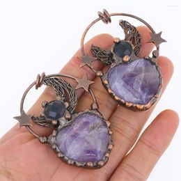 Pendant Necklaces Luxury Design Natural Gemstone No-fading Antique Raw Amethyst Heart Shape For Necklace