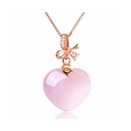 Pendant Necklaces Sier Cute Sweet Pink Crystal Gemstone Necklace For Women Rose Quartz Heart Drop Delivery Jewelry Pendants Dhkv6