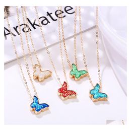 Chokers Acrylic Butterfly Necklace Fashion Colorf Blue Pink Gold Plated For Women Girls Drop Delivery Jewellery Necklaces Pendants Othp1