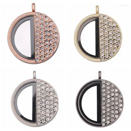 Pendant Necklaces 5PCS Half Rhinestone Charms Glass Living Memory Floating Locket DIY Craft Jewellery Making Necklace Keychain For Women Men