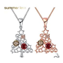 Pendant Necklaces Christmas Tree Big Crystal Pendants Rose Gold Sier Color Choker Women Fashion Wholesale Jewelry Gift For Girls Dro Otqg0