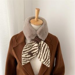 Scarves Winter Warm Soft Fluffy Faux Fur Collar Women Small Neckerchief Narrow Sharp Corner Zebra Knitted Scarf