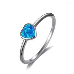 Wedding Rings White Blue Opal Stone Engagement Ring Simple Fashion Love Heart Thin Boho Gold Silver Color For Women Jewelry