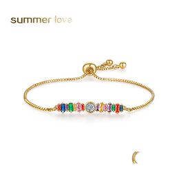 Charm Bracelets Gold Rainbow Zircon Bracelet Colorf Adjustable Chain Tennis For Women Girls Fashion Jewelry Box Drop Delivery Otwlq