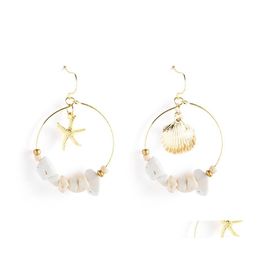Hoop Huggie Fashion Starfhish Dangle Earrings Gold Alloy Sea Shell Charm Jewelry For Women Round Circle With Stone Beads Summer Dr Otake