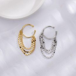 Backs Earrings PANJBJ Silver Gold Colour Tassels Earring Simple Flash Plate Ear Clip Party Jewellery Birthday Gift Drop Wholesale