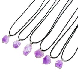 Pendant Necklaces Natural Stone Irregar Amethyst Crystal Necklace For Women Jewellery Drop Delivery Pendants Dhgarden Dh9Ug