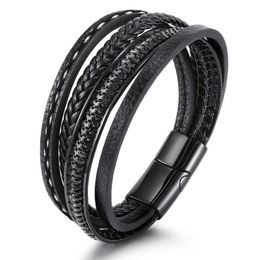 Charm Bracelets Fashion Hand-Woven Multilayer Men's Leather Bracelet Vintage Jewellery Gift Magnet Buckle For MenCharm