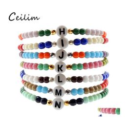 Bangle Boho Acrylic Bead Bracelet Custom Jewellery Mticolor Handmade Letter Initial Bracelets Summer Beach Drop Delivery Otnrn