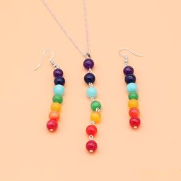 Strands Strings 7 Natural Stone Pendant Necklace And Earring Set Gemstone Jewellery Love Wish Style For Women Drop Delivery Necklaces Dhgvb