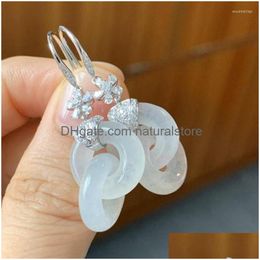 Dangle Chandelier Earrings Natural Hetian White Jade Round Interlocking For Women Classic Light Luxury Chinese Style Wedding Sier Dhscf