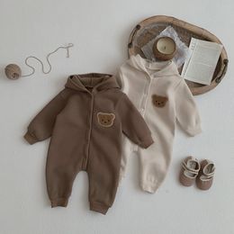 Rompers Baby Clothing Autumn And Winter Fleece Boy Jumpsuit born Cute Bear Cartoon Keep Warm Coat Girl Clothes 230202