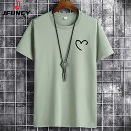 Men's T-Shirts JFUNCY Oversize Summer Cotton Tee Shirts Men Casual T-shirt Simple Love Heart Print Tshirt O-Neck Short Sleeve Man Tops Y2302