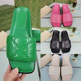 Genuine Leather Beach slippers Sandal Paltform Flat heel Summer shoes women men Designer square Head flops pool Slides double G Hotel Bath