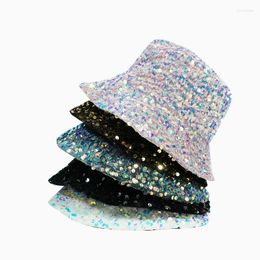 Berets Bucket Hat For Woman Glitter Sequins Cotton Cap Spring Summer Flat Fisherman Hats Hip Hop Casual Fashion Sunscreen 2023 Pros22