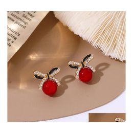 Stud Fashion Jewellery S925 Sier Post Earrings Cute Rhinestone Bowknot Faux Pearl Drop Delivery Dhgrn