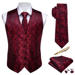 Men's Vests Barry.Wang Suit Vest 16 Colours Men's Vest Silk Paisley Tie Hanky Cufflinks Set Men Waistcoat Sleeveless Business Party Jacket 230202