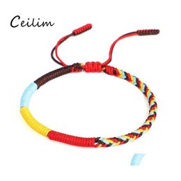 Charm Bracelets Mti Color Tibetan Buddhist Knot Good Lucky Red Rope Braided For Women Men Drop Delivery Jewelry Otfjr