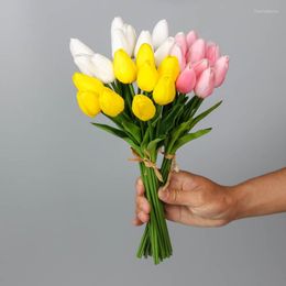 Decorative Flowers 9pcs PU Tulip Bunch Real Touch Artificial Decoration Home Living Room Ornaments Wedding Bouquet Decor Mariage Tulips