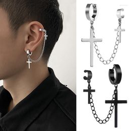 Hoop Earrings 1PC Punk Hip Hop Big Cross Tassel For Women Men Vintage Gothic Metal Chain Ear Clip Jewelry W10