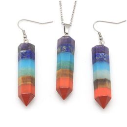 Earrings Necklace Chakra Shape Natural Stone Pendant Set Healing Crystal Rainbow Gemstone Jewellery Sets For Women Drop Delivery Dhodb