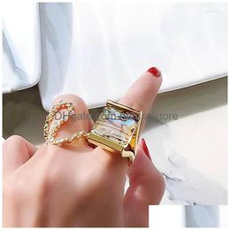 Cluster Rings Fashion Luxury Colorf Shell Big For Women Personality Geometric Square Statement Designer Ring Bijoux Top Quality Drop Dh0Xa