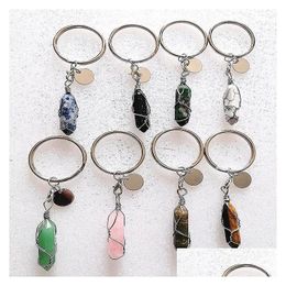 Keychains Lanyards Wire Wrap Reiki Healing Natural Shape Stone Chakra Amethyst Pink Rose Crystal Key Rings Keyrings Women Dhgarden Dhxak