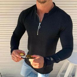 Men's T Shirts Slim Fit Zipper Long Sleeve Stand Neck Muscle Tee T-shirt Casual Tops Fashion