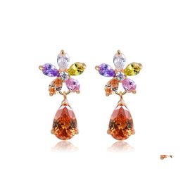 Charm Flower Earrings Sliver Colour Austrian Zircon Water Drop Crystal Pendant For Women Bridal Wedding Jewellery Wholesale Delivery Ot17A