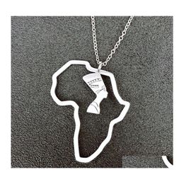 Pendant Necklaces Stainless Steel Africa Map Simple Hollow Portrait Necklace Jewellery Gifts For Men Women Drop Delivery Pendants Otlrh