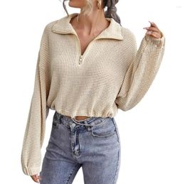 Women's Polos Women Autumn Knitting Shirt Solid Colour Lapel Zipper Long Sleeves Pullover Tops For Girls Apricot